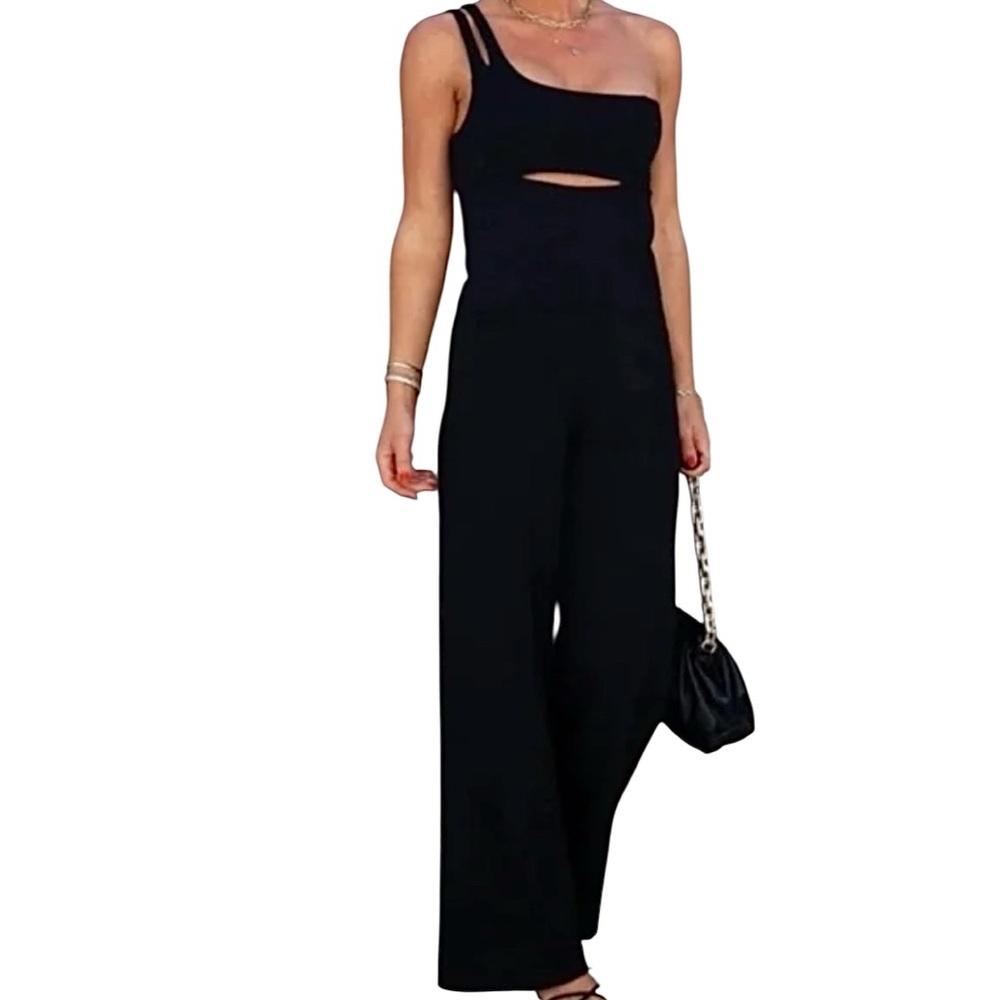 Olia Brayden One Shoulder Wide Leg Black Poly/Spandex Jumpsuit Size XS NWT
